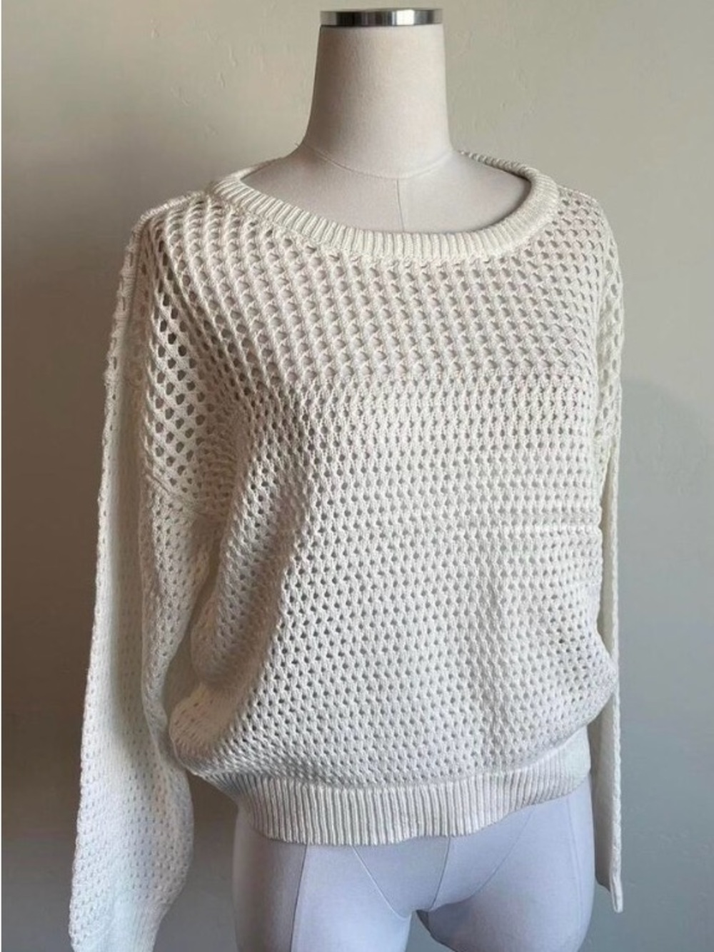Isabella Cream Open-Knit Crewneck Sweater